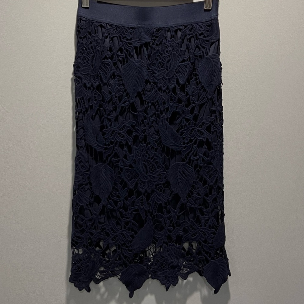 Navy Blue Lace Pencil Skirt